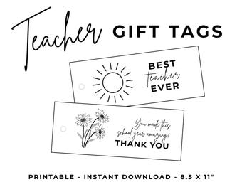 Teacher Gift Tags Printable | End of School Year Teacher Appreciation Gift Tags | Thank You Teacher Tags | Instant Download PDF