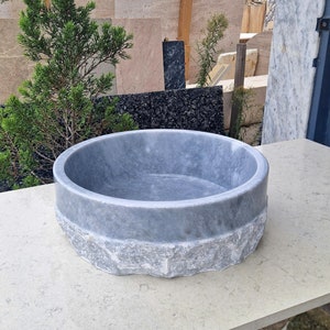 Marble Vessel Sink, Natural Stone Round Countertop Sink, Chiseled Marble Bathroom Washbasin, Vanity Rustic Vessel Sink, Modern Unique Sink