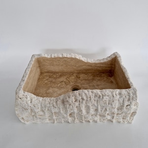 Wall Mounted Travertine Sink, Hand Carved Natural Stone Sink, Rustic Bathroom Marble Sink, Vanity Sink, Powder Room Marble Sink, Unique Sink
