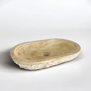 Natural Stone Vessel Sink for Bathroom, Travertine Countertop Sink, Oval Marble Stone Sink, Bathroom Vanity Vessel Sink, Travertine Basin