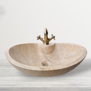 Unique Travertine Vessel Sink, Powder Room Wash Basin, Bathroom Vanity Stone Vessel Sink, Natural Stone Countertop Sink, Handcrafted Sink
