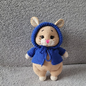 Handmade Crochet Bunny – Soft Amigurumi Rabbit in a Blue Cardigan, Perfect Gift for Kids