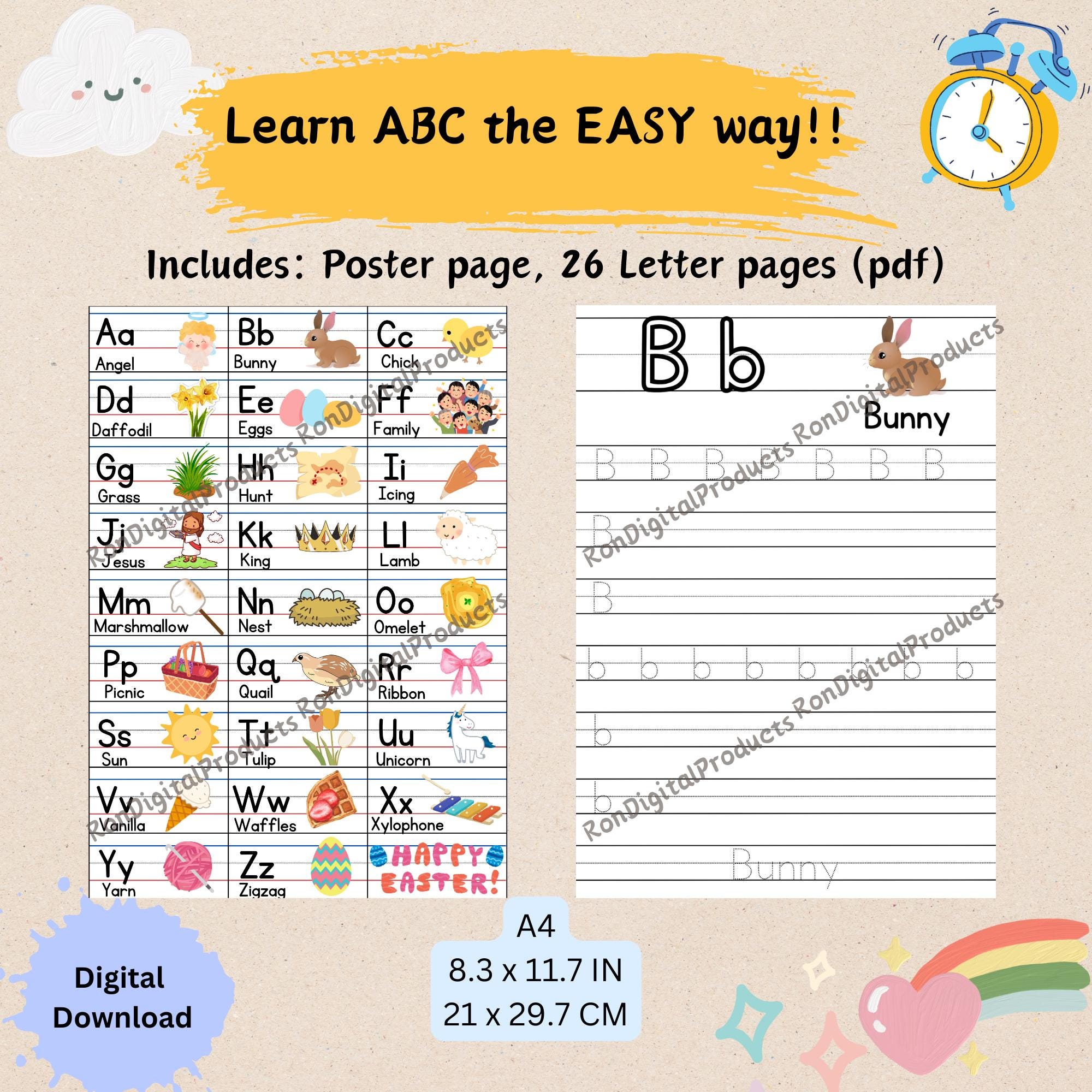 Easter ABC Chart Printable | Printable Kindergarten Wall Art | Learning ...