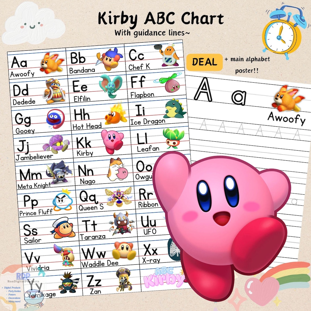 Kirby ABC Chart Printable | Printable Kindergarten Wall Art