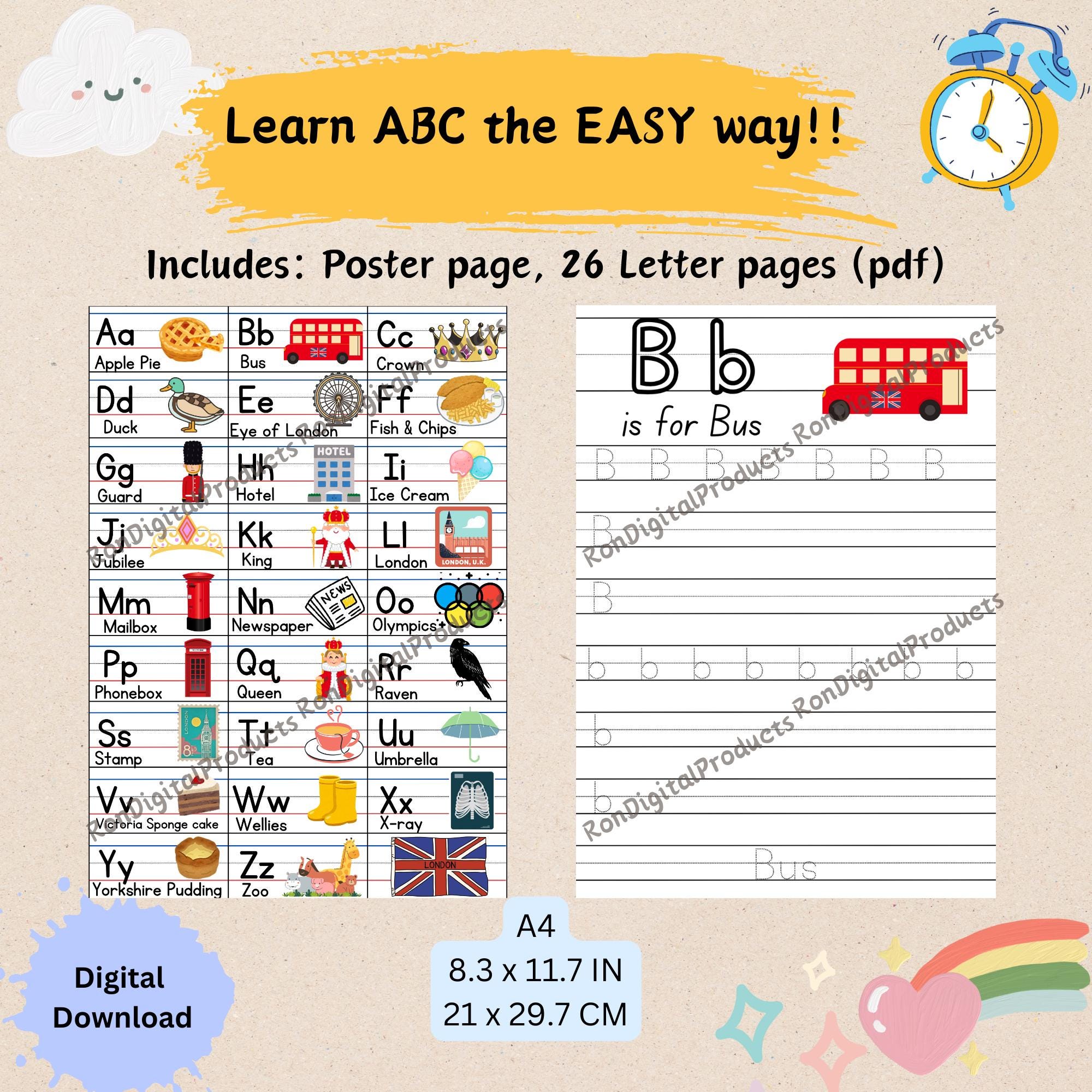 London Themed ABC Chart | Printable Kindergarten Wall Art Alphabet ...