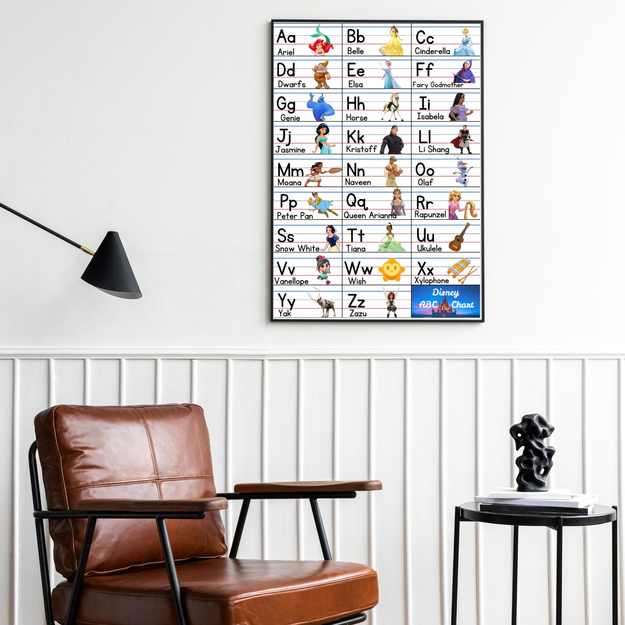 Disney Princess ABC Chart Printable | Printable Kindergarten Wall Art ...