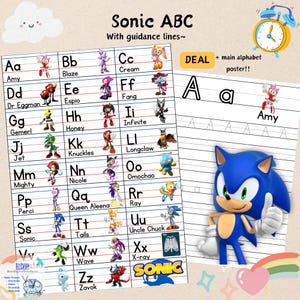 Sonic ABC Chart stampabile / Stampabile Kindergarten Wall Art Alphabet / Apprendimento per bambini / Apprendimento dell'alfabeto / Stampa digitale / Home /