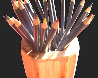 Handcrafted Wood Utensil Holder, Rustic Farmhouse Kitchen Caddy, Desk Pen Organizer