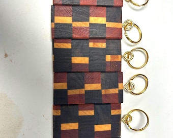 Hardwood Mosaic Keychain, Geometric Pattern Key Holder, Modern Boho Wood Accessory