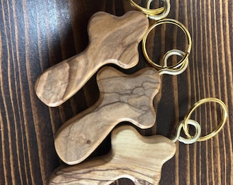 Olive Wood Cross Keychain Christian Car Accessor Prayer Reminder Charm Multicolored wood species chaos pattern keychain