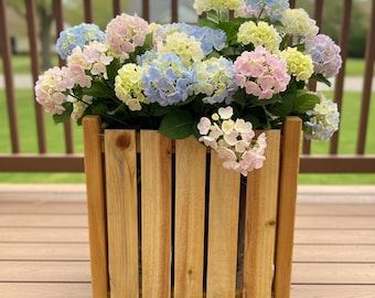 Handcrafted Cedar Planter Box Vertical Slat Design Weather-Resistant Outdoor Plant Holder Patio Plant Year Round Greenery Container