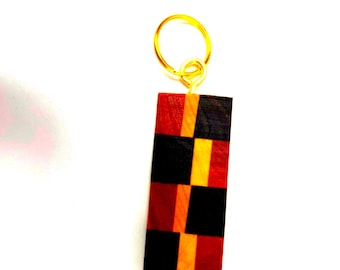 Hardwood Mosaic Keychain, Geometric Pattern Key Holder, Modern Boho Wood Accessory