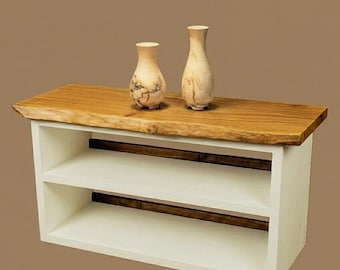 Boekenkast van Amerikaanse iep met natuurlijke rand, rustieke stijl, modern design, boekenopbergkast, eigentijds meubelstuk, natuurlijke plank, display voor thuisbibliotheek
