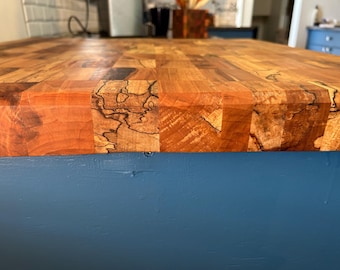 Butcher Block Countertop Curly Maple Wood Kitchen Island Top Cutting Board Custom Design Farmhouse Style Rustic Workspace Food Preparation