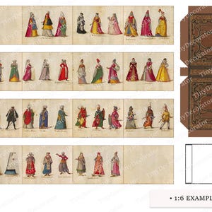 Vintage Costumes Book | PRINTABLE 1:6 and 1/12 scale | Miniature Book for Dollhouse Library or Bookstore Diorama | Antique Illustrations - example