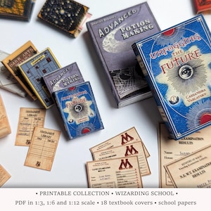 Wizarding School PRINTABLES in 1/6, 1/12 and 1/3 scales • 18 Textbook Covers and Homework Papers for Magical Diorama (Download PDF)