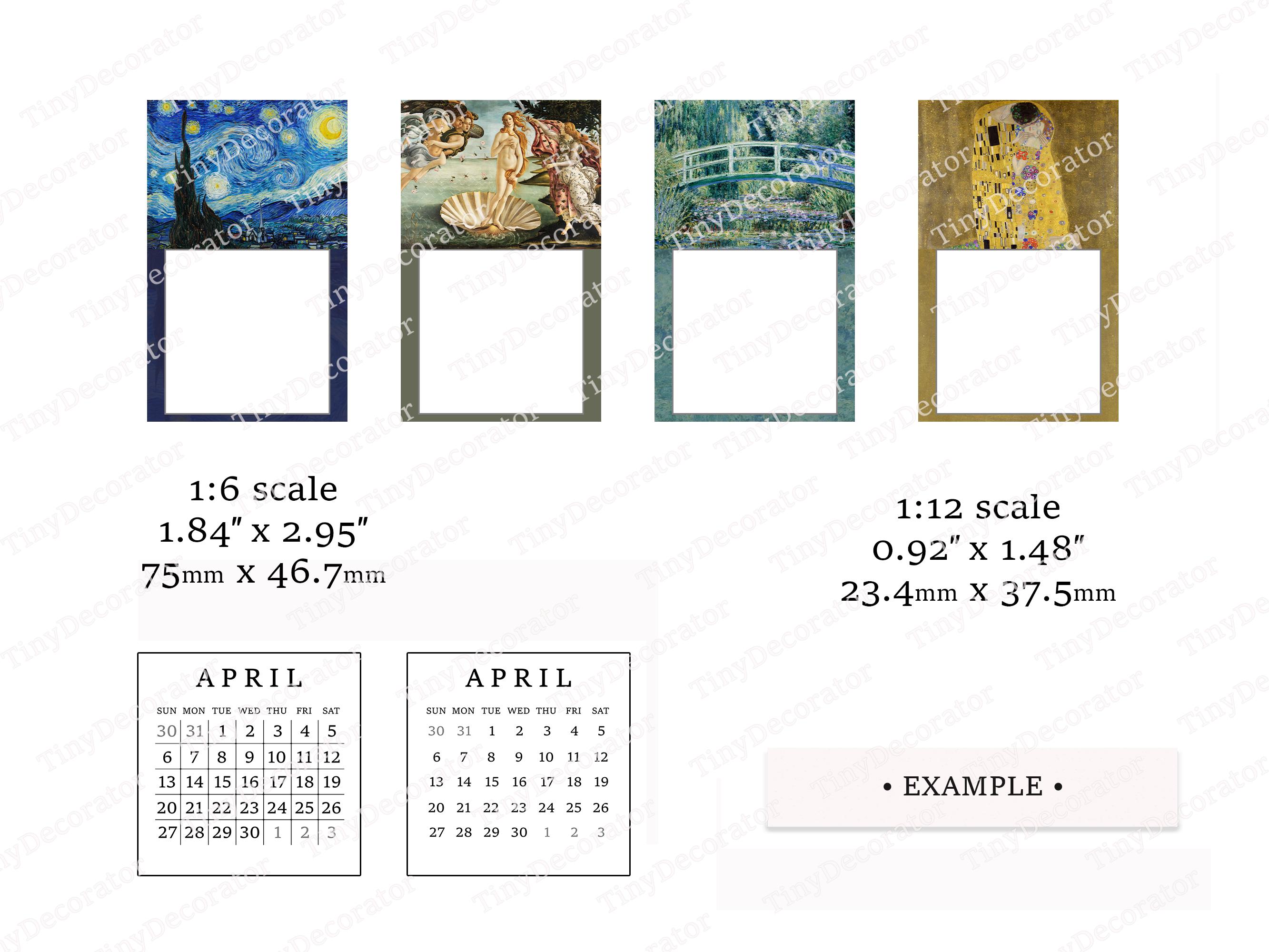 2025&amp;2026 Calendar | PRINTABLE 1:6 and 1/12 | Famous Paintings | Sunday ...