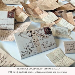 Vintage Mail | PRINTABLE 1:6 and 1/12 Scale | Miniature Letters for Victorian Dollhouse or Study Diorama | Ephemera Envelopes and Telegrams
