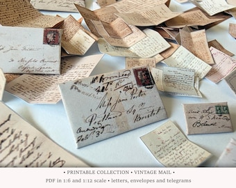 Posta d'epoca / STAMPABILE in scala 1:6 e 1/12 / Lettere in miniatura per case delle bambole vittoriane o diorami da studio / Buste e telegrammi effimeri