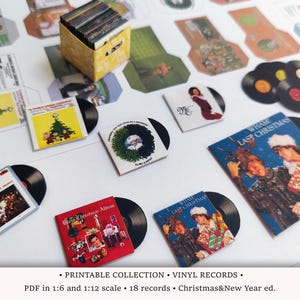 Christmas Vinyl Records | PRINTABLE 1:6 and 1/12 Scale | Miniature LP Album Sleeves for Dollhouse Music Room or Diorama  | Winter Holidays