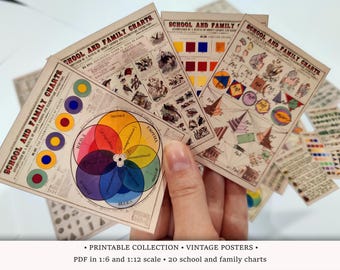 Vintage School Charts | PRINTABLE 1:6 and 1/12 Scale PDF | Miniature Posters & Teaching Illustrations for Dollhouse Classroom or Diorama