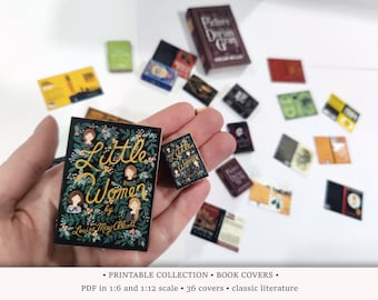 Classic Book Covers | PRINTABLE 1:6 and 1/12 scale | Miniature Books for Dollhouse Library or Bookstore Diorama | Booktok TBR Jar Suitable