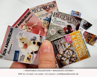 Craft Magazine Covers | PRINTABLE 1:6 and 1/12 Scale PDF | Miniature Modern Dollhouse | Handmade themed - Quilting, Amigurumi & Needlework
