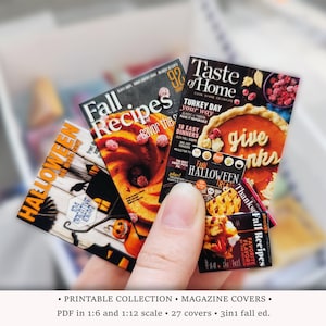 3in1 Fall Magazine Covers | PRINTABLE 1:6 and 1/12 Scale | Miniature for Modern Dollhouse or Kitchen Diorama | Halloween&Thanksgiving Party