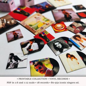 80-90s Iconic Singers | PRINTABLE Vinyl Records in 1:6 and 1/12 Scale | Miniature Album Covers for Dollhouse Music Room or Diorama | DIY PDF
