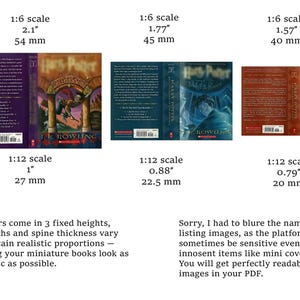 Wizard School Book Covers | PRINTABLE 1:6 and 1/12 scale | Miniature Books for Dollhouse Library or Bookstore Diorama | HP Covers - measurements