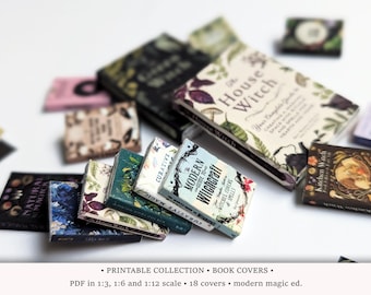 18 Zauberbuch-Cover • PRINTABLES in 1/6, 1/12 und 1/3 • Miniature Modern Bücher für zauberhafte Bibliothek oder Wicca Diorama (PDF)