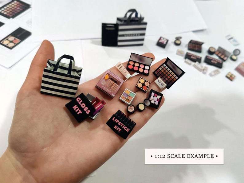Makeup DIY Set | PRINTABLE 1:6 and 1/12 scale PDF | Miniature Dollhouse | Modern Cosmetics Beauty Kit | Eyeshadows Palette | Diorama Roombox - example 2