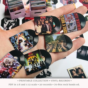 70-80er Jahre Rock Legenden | DRUCKBARE Schallplatten in 1:6 und 1:12 | Miniatur Album Cover für Puppenhaus Musikzimmer oder Diorama | DIY-PDF