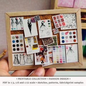 Fashion Design PRINTABLES in 1/6, 1/12 and 1/3 scale • Miniature Mode Board for Dollhouse or Diorama (Download PDF)