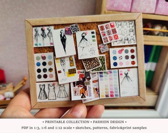 Fashion Design PRINTABLES in 1/6, 1/12 and 1/3 scale • Miniature Mode Board for Dollhouse or Diorama (Download PDF)