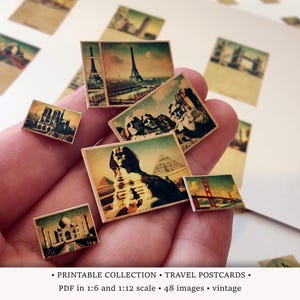 Cartoline di viaggio vintage / PDF STAMPABILI in scala 1:6 e 1/12 / Illustrazioni turistiche di diorami per case delle bambole / Ephemera per album di ritagli