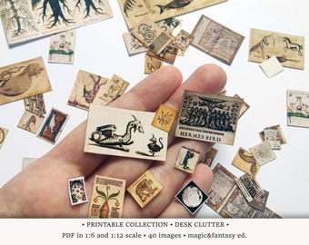 Alchemie rommel | AFDRUKBARE pdf-bestand schaal 1:6 en 1/12 | Fantasie en magie collageblad voor poppenhuis- of Halloween-diorama | Efemere plakboeken