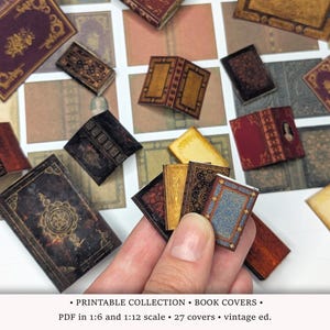 Vintage&Antique Book Covers • PRINTABLE 1/6 and 1/12 scale • Miniature Books for Dollhouse Library or Bookstore Diorama • Scrapbook Ephemera image 1