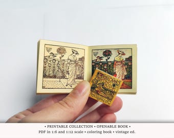 Vintage Coloring Book • PRINTABLE in 1/6 and 1/12 scale • Miniature Openable Book for Dollhouse or Diorama  (PDF Download)