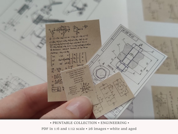 Engineering Document Set | PRINTABLE 1:6 and 1/12 scale |  Dollhouse Blueprint and Technical Drawing | Miniature Design Bureau Desk Clutter