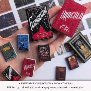 Classic Monsters • PRINTABLE Book Covers in 1/6, 1/12 and 1/3 • Miniature Books for Dollhouse Library or Halloween Bookstore Diorama (PDF) image 1