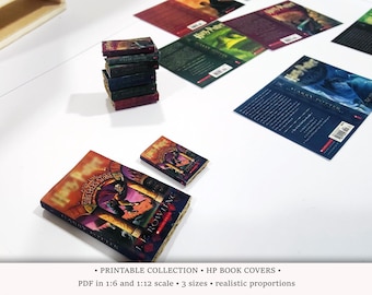 Wizard School Book Covers | PRINTABLE 1:6 and 1/12 scale | Miniature Books for Dollhouse Library or Bookstore Diorama | HP Covers