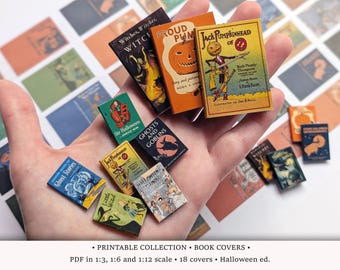 Spooky Books • PRINTABLE Book Covers in 1/6, 1/12 and 1/3 scale • Miniatures for Halloween Bookstore or Dollhouse Library (Download PDF)