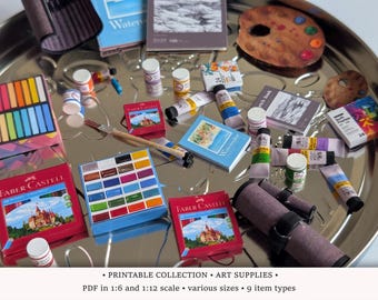 Art Supplies • PRINTABLE Drawing Tools, 1/6 and 1/12 scale Miniature (Download PDF)
