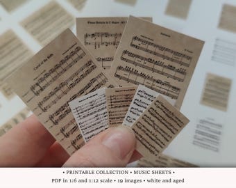 Music Sheets | PRINTABLE 1:6 and 1/12 scale PDF | Dollhouse Musical Room | Miniature Piano Sheets | Classical Music Decor