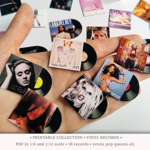 10s Pop Queens | PRINTABLE Vinyl Records in 1:6 and 1/12 Scale | Miniature Album Covers for Dollhouse Music Room or Diorama | DIY PDF
