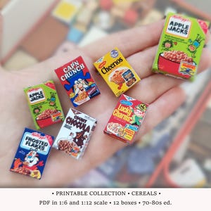 70-80s Cereals | PRINTABLE 1:6 and 1/12 Scale PDF | Miniature Breakfast Boxes for Dollhouse Kitchen or Vintage Diorama | Doll Pantry DIY