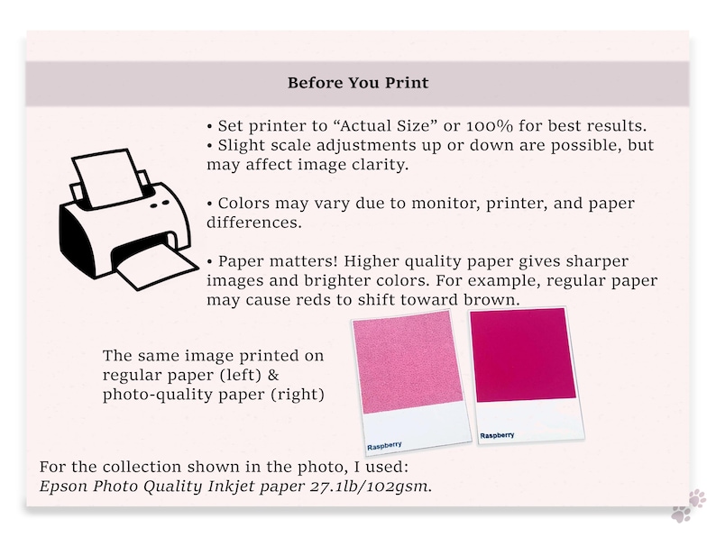 K&ouml;nnte beinhalten: Informative Grafik mit Text zum Drucken. Enth&auml;lt eine Schwarz-Wei&szlig;-Druckerillustration, Farbfelder und Text mit Ratschl&auml;gen zu Druckereinstellungen und Papierqualit&auml;t f&uuml;r optimale Ergebnisse. Der Text enth&auml;lt den Satz "Before You Print".