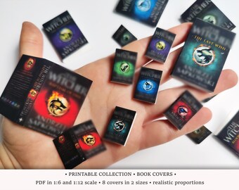 Couvertures de livres fantastiques polonaises : 8 couvertures miniatures imprimables aux échelles 1/6 et 1/12 pour la bibliothèque de maison de poupée ou le diorama de la librairie