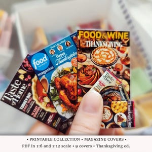 Thanksgiving Magazine Covers | PRINTABLE 1:6 and 1/12 Scale | Miniature Festive Cooking for Modern Dollhouse or Fall Diorama | Doll Kitchen